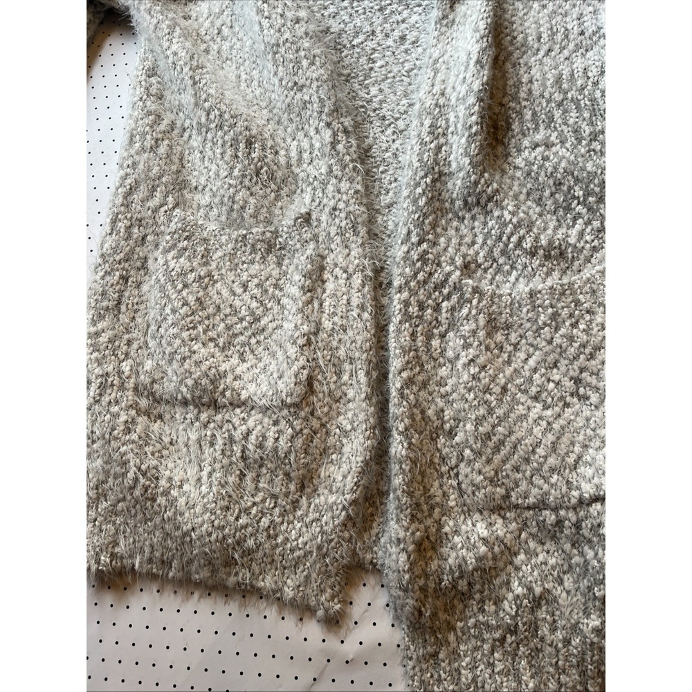 Soft Cozy Bouclé Hooded Open Cardigan Sweater Gray Small Lounge Layer - Picture 6 of 11